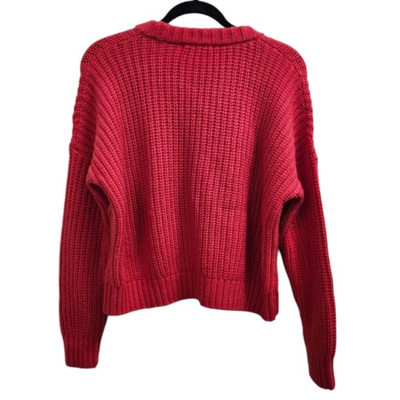 Madewell Cable Knit Sweater Womens Small Red Crewneck Alpaca Wool Blend Pullover - Picture 8 of 13